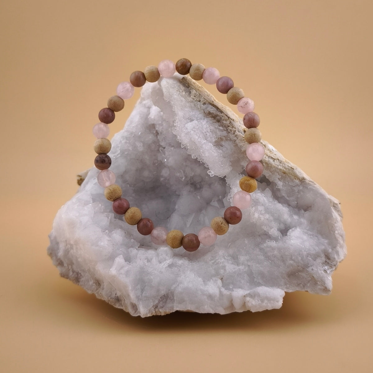 Pulsera Bolas Tulsi Cuarzo Rosa Y Tulita